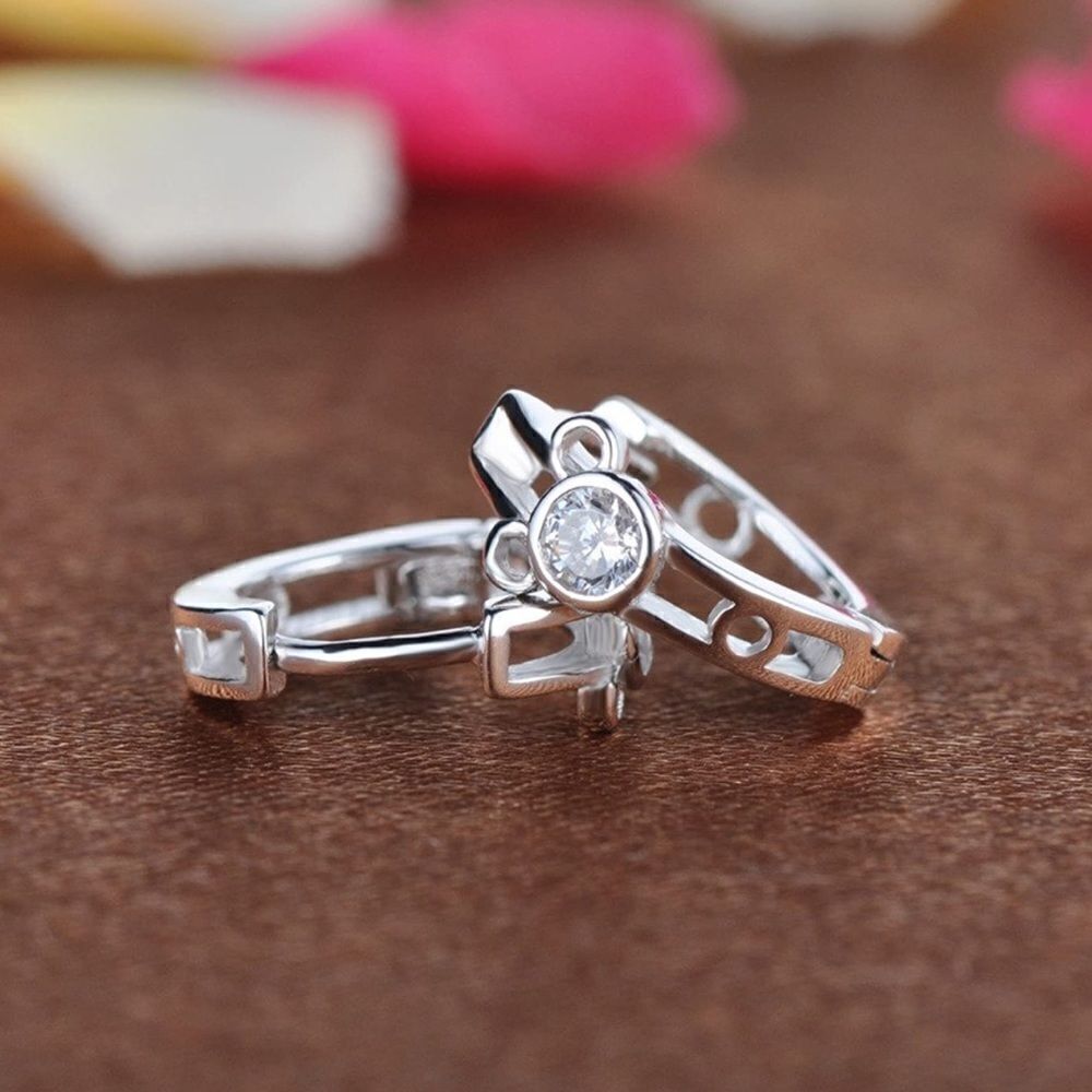 925 Sterling Silver and Diamond Cubic Zirconia Mickey Mouse Hoop Huggie Earrings - Picture 2 of 5